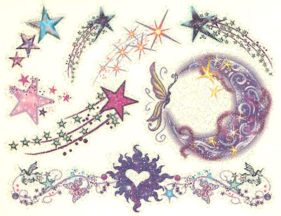 Glitter Celestial Star Moon Tattoo